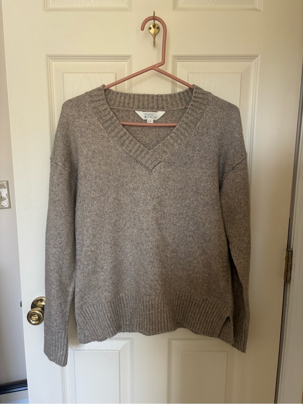 Taupe V-Neck Cashmere Blend Sweater